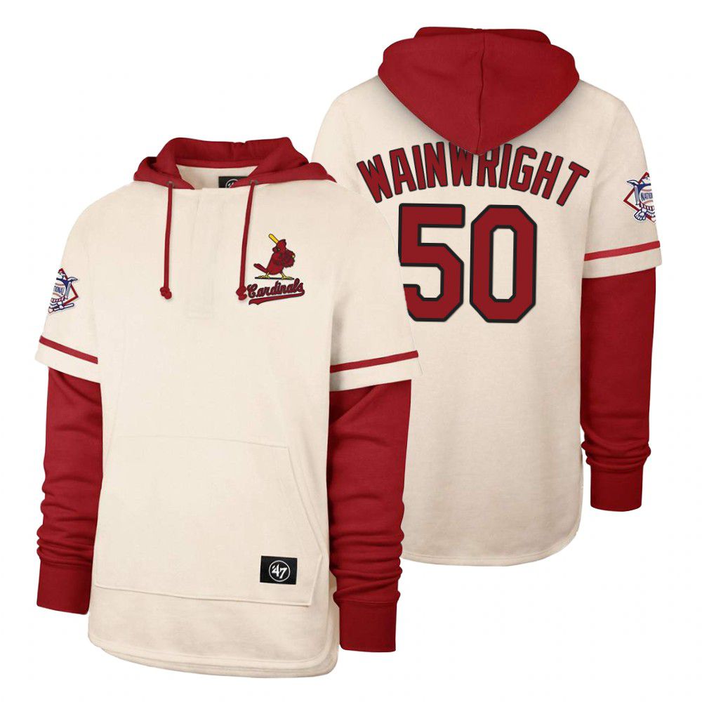 Men St.Louis Cardinals #50 Wainwright Cream 2021 Pullover Hoodie MLB Jersey